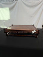 Shokaku Carved Rosewood Display Table, Scroll Corners, Gold Mark, Original Box