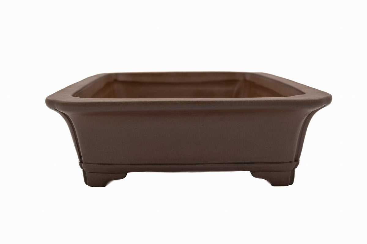 Large Rectangular Glazed Japanese Bonsai Pot – Gyouzan Kiln, Hand Formed, Thick Flat Rim, Chop and Nail Signed