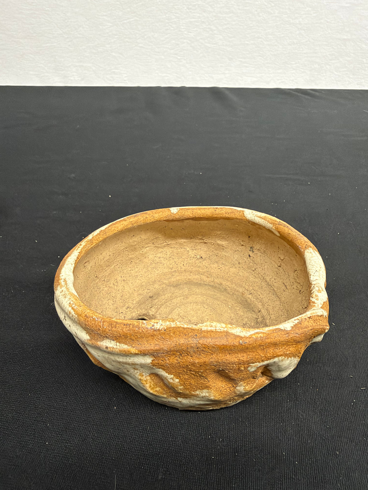 5x4x2.5 Inch Tiezan Hand-Built Bonsai Pot – Rustic White Glaze over Toasted Clay