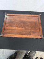 Shokaku Carved Rosewood Display Table, Scroll Corners, Gold Mark, Original Box