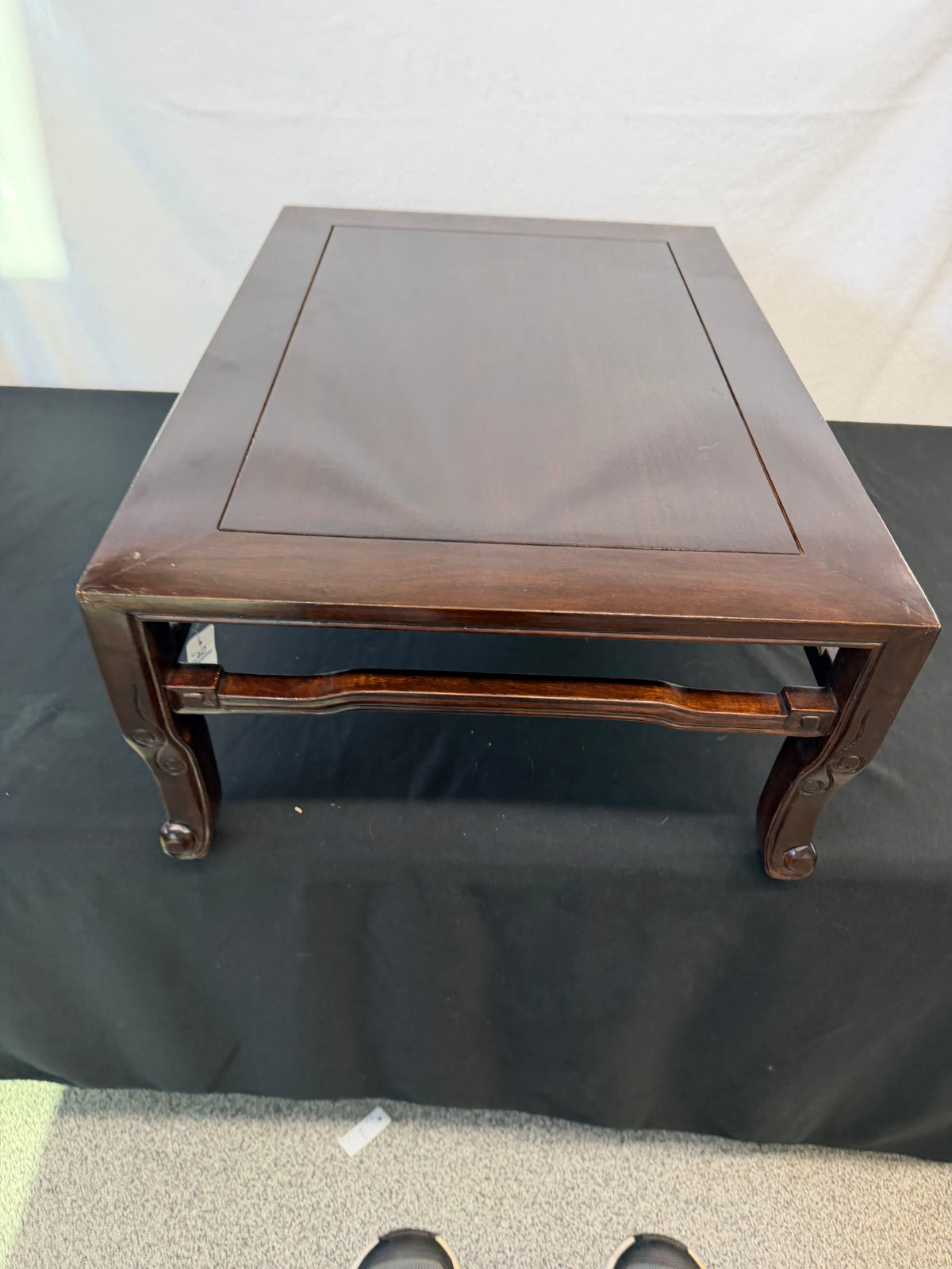 Large Japanese Hardwood Display Table, Carved Scroll Legs, 27.5" x 19"