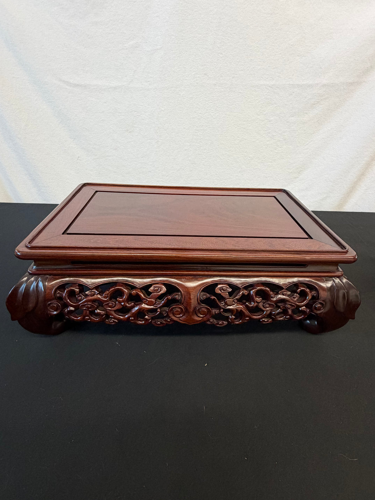 Carved Japanese Hardwood Display Table, Cloud-Scroll Apron