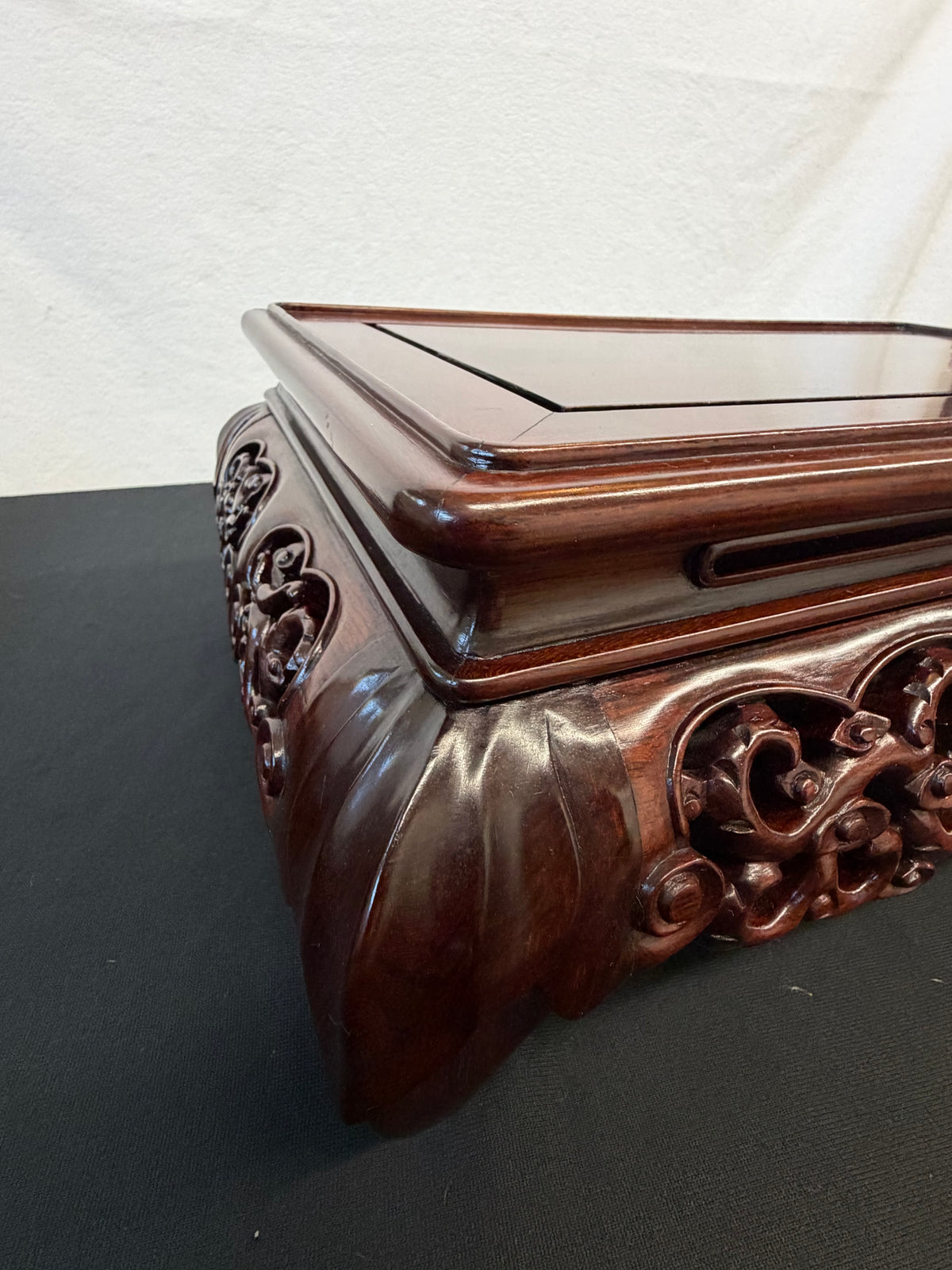 Carved Japanese Hardwood Display Table, Cloud-Scroll Apron