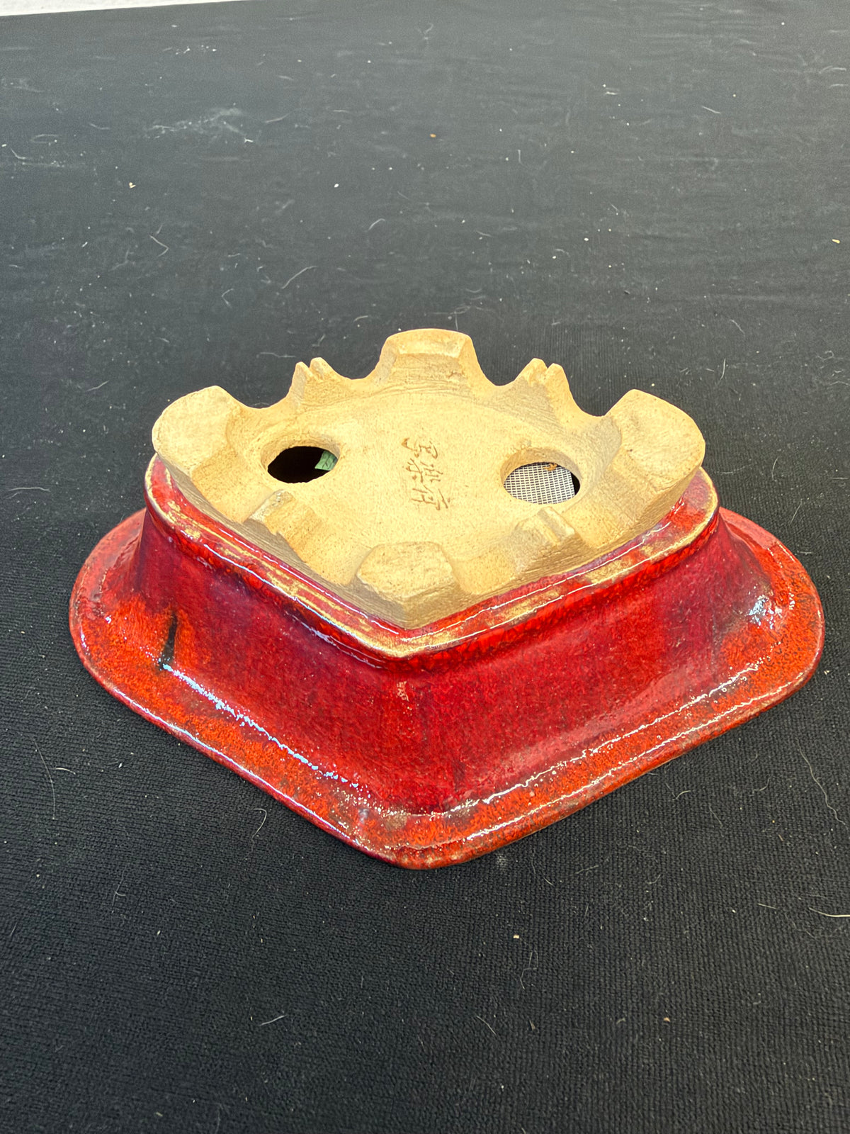 7x5x2 Inch Syaraku Handmade Bonsai Pot – Red Diamond on Cloud Feet