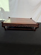 Shokaku Carved Rosewood Display Table, Scroll Corners, Gold Mark, Original Box