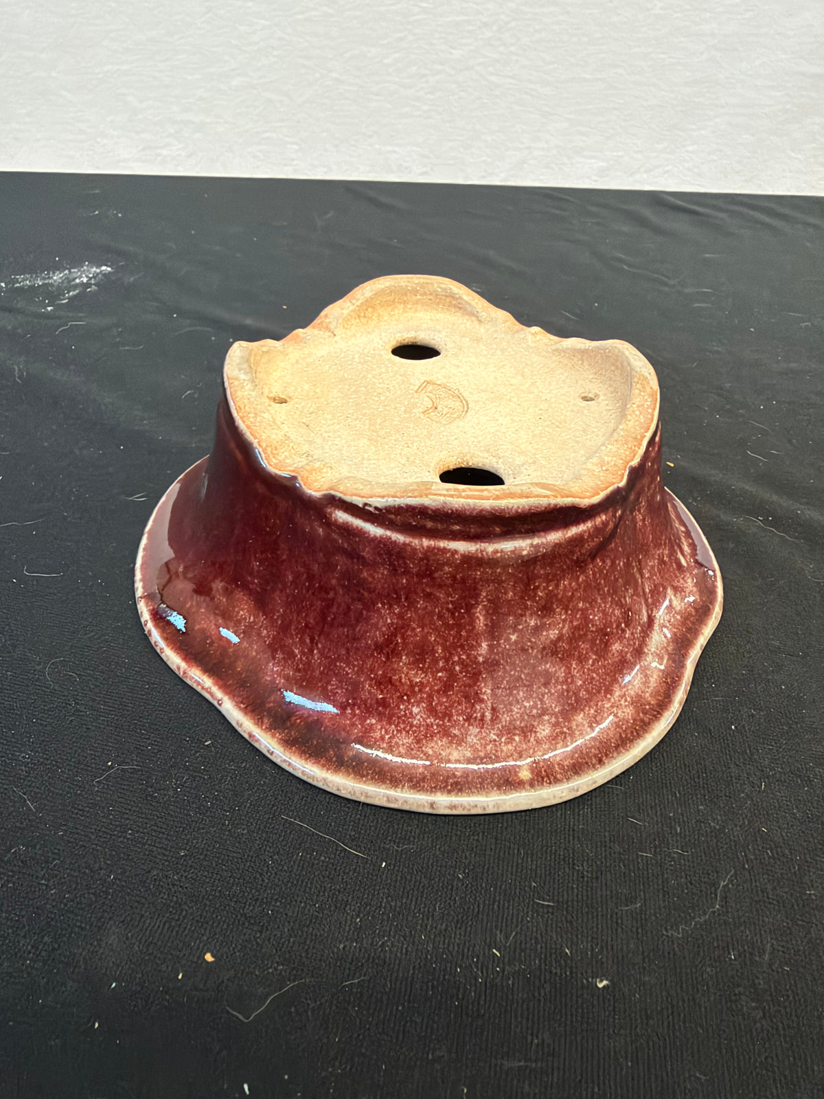 9x7 Inch Koyo Rinka Bonsai Pot – Cinnabar Glaze, Chop Marked