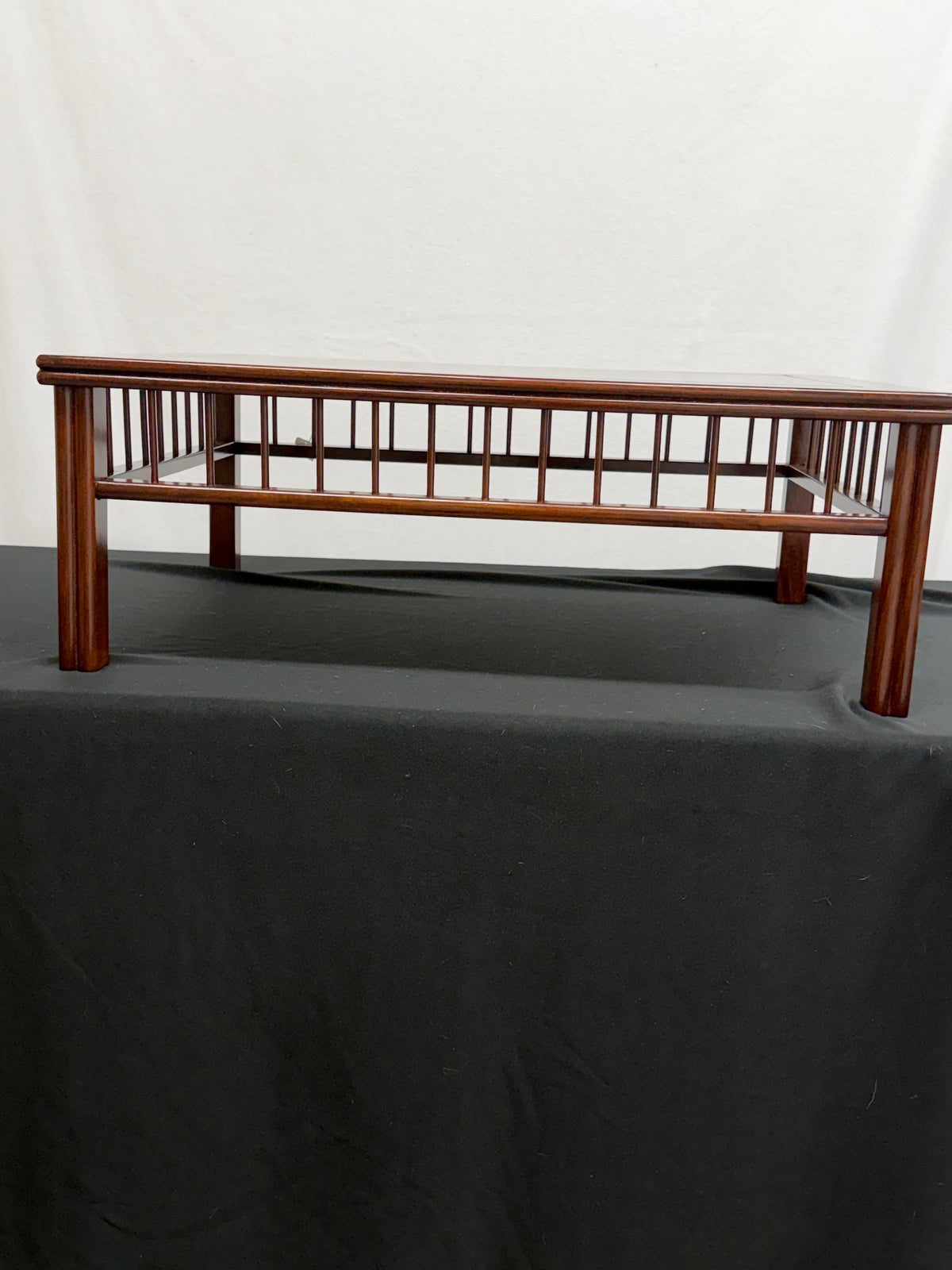 Japanese Rosewood Display Table, 26" x 17.75", Spindle Gallery, Fluted Legs