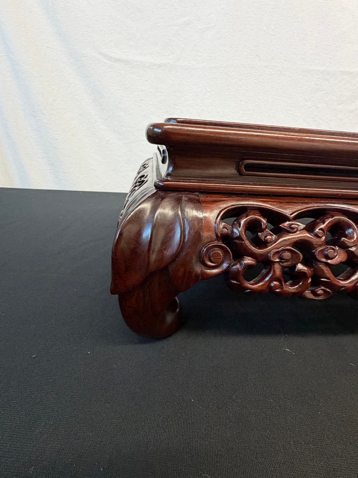 Carved Japanese Hardwood Display Table, Cloud-Scroll Apron