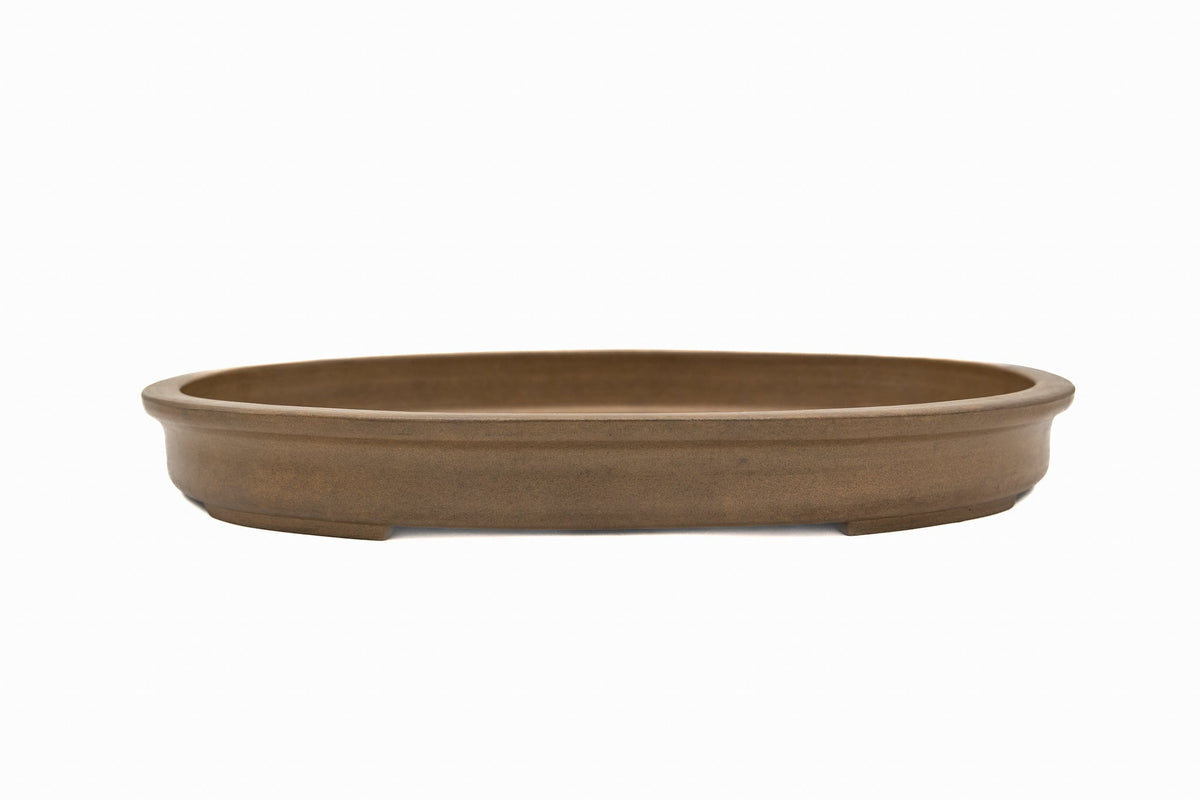 Large Oval Glazed Japanese Bonsai Pot – Suzuki Suzan Kiln Double Chop, Flared Thick Rim, Smooth Corners