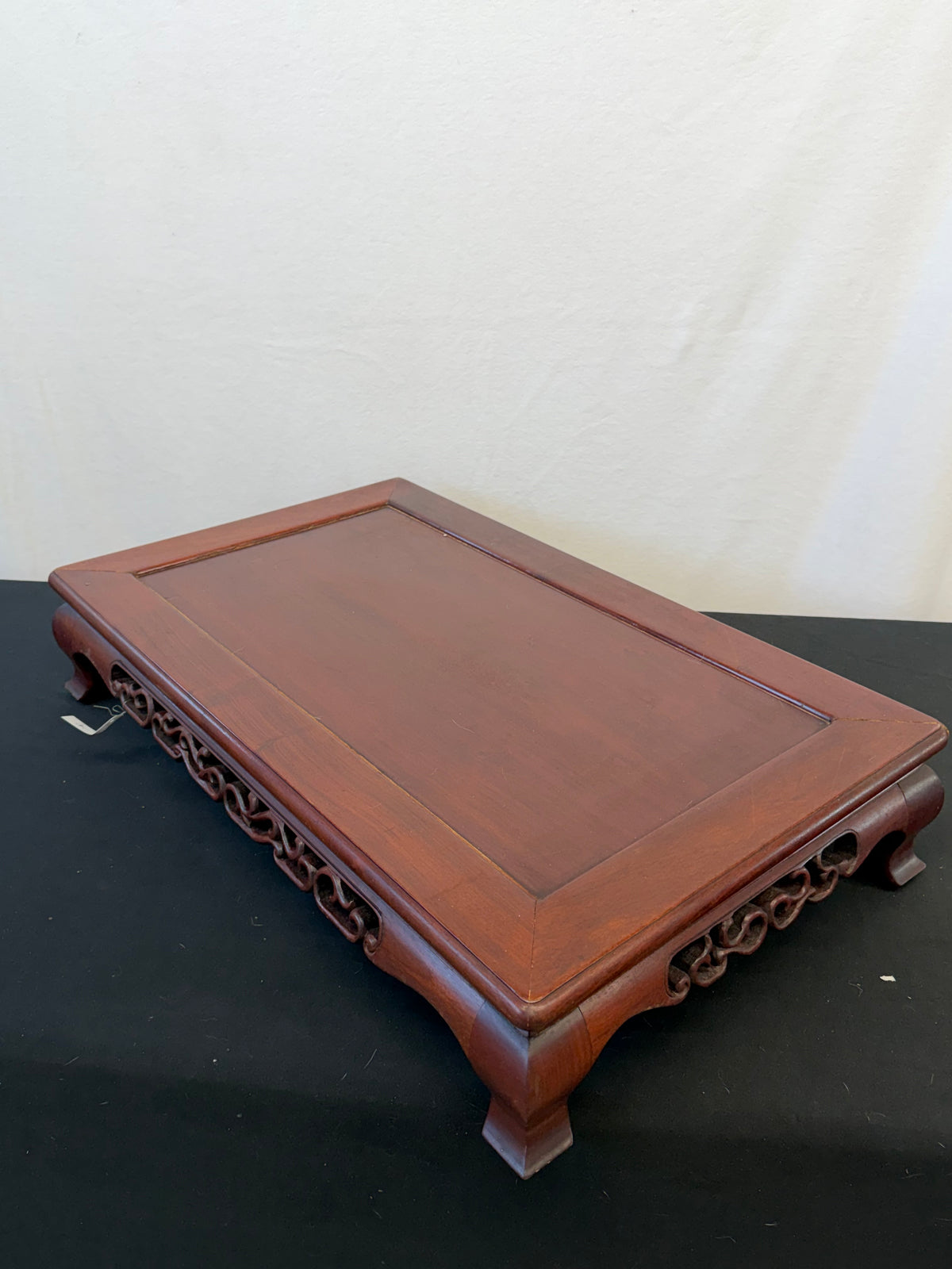Japanese Rosewood Display Table, 24" x 16", Pierced Pine Apron, Hoof Feet