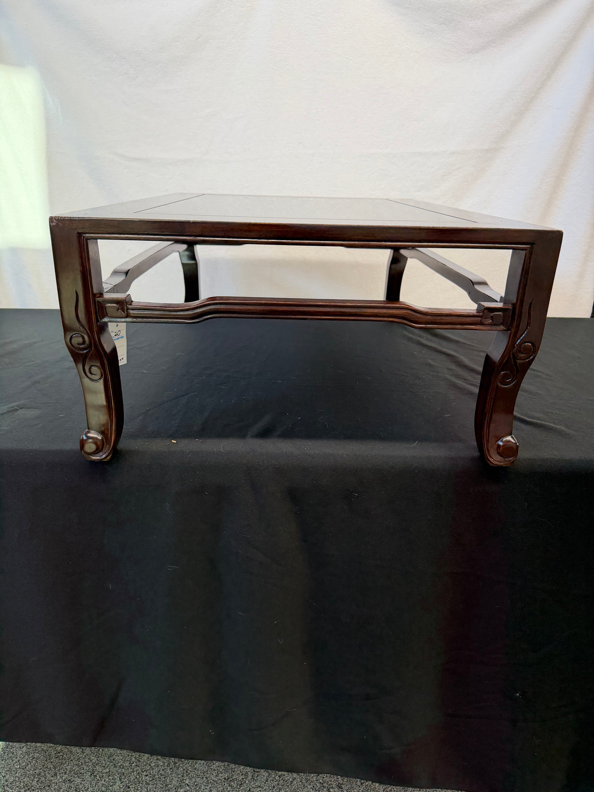 Large Japanese Hardwood Display Table, Carved Scroll Legs, 27.5" x 19"