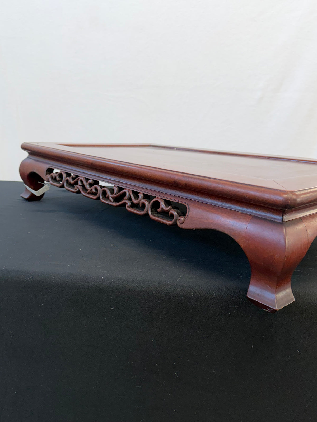 Japanese Rosewood Display Table, 24" x 16", Pierced Pine Apron, Hoof Feet