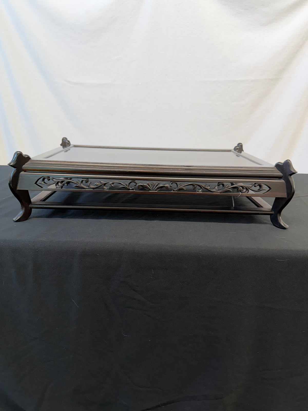 Low Japanese Rosewood Display Table, 29.5" x 17", Carved Scroll Corner Ears