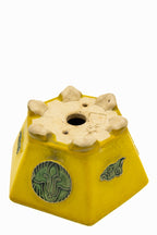 Small Hexagon Yellow Glazed Biko Kiln Japanese Bonsai Pot – Vintage Medallion, Chop and Nail Signed
