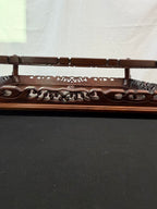 Shokaku Carved Rosewood Display Table, Scroll Corners, Gold Mark, Original Box