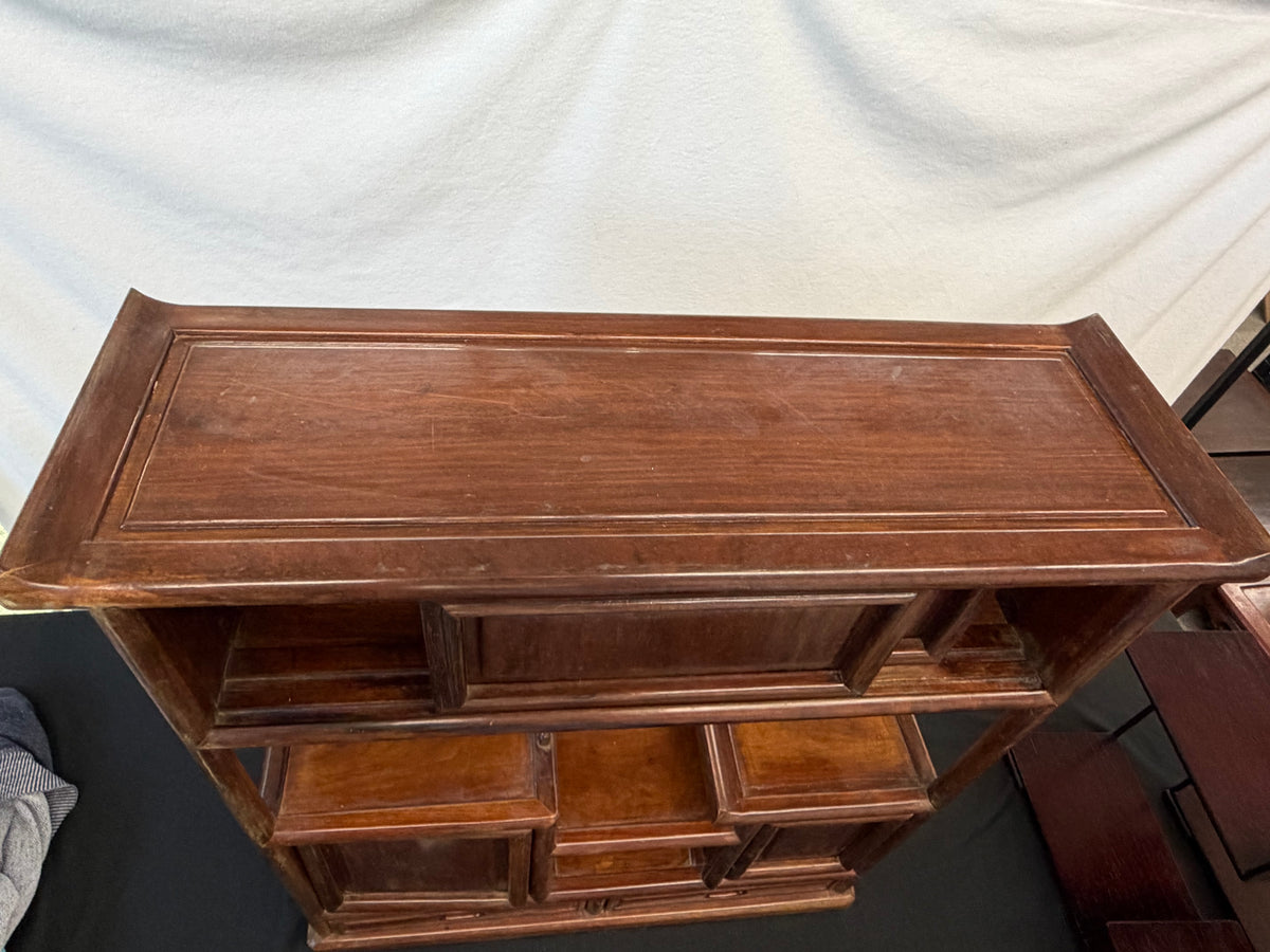 Japanese Rosewood Display Cabinet (Kazaridana), Doors, Drawers, Carved Bamboo Panel