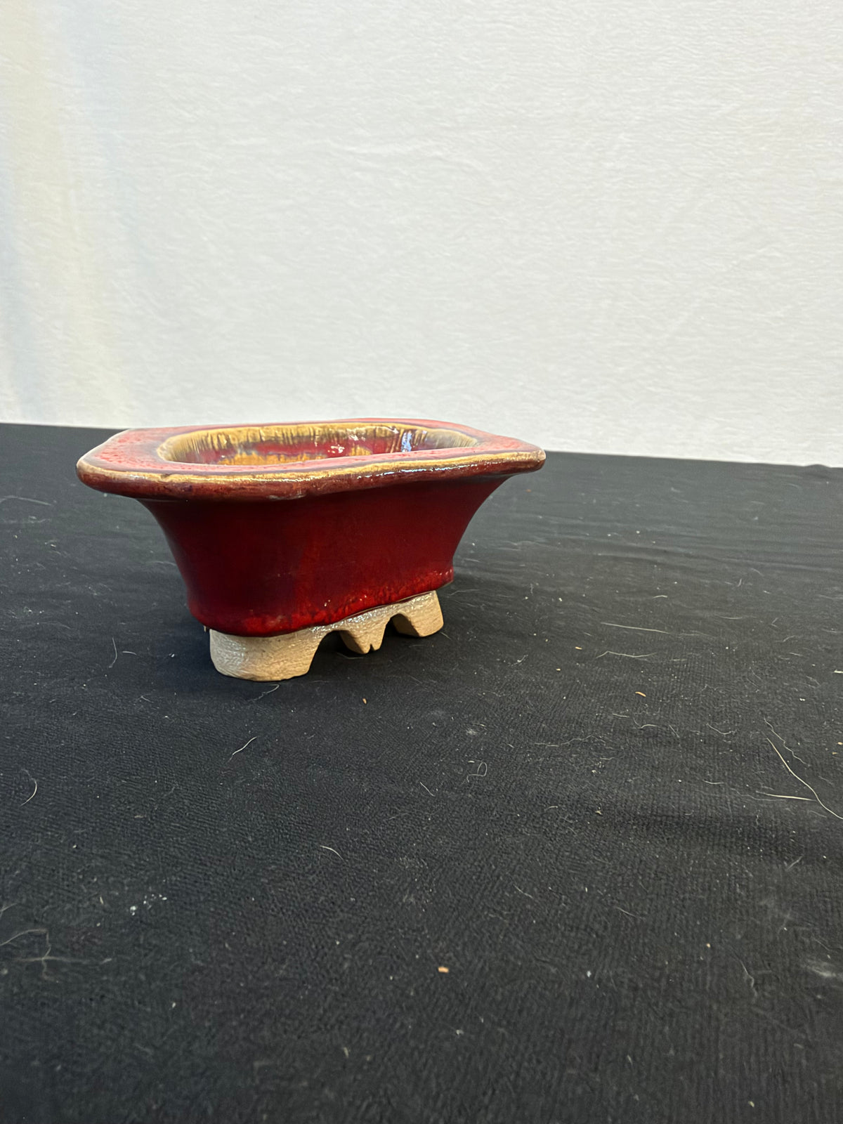 7x5x2 Inch Syaraku Handmade Bonsai Pot – Red Diamond on Cloud Feet