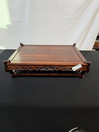 Shokaku Carved Rosewood Display Table, Scroll Corners, Gold Mark, Original Box