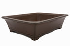 Large Rectangular Glazed Japanese Bonsai Pot – Gyouzan Kiln, Smooth Texture, Bold Form, Sharp Lines, Bottom Border, Chop Mark