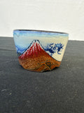 3x2.5 Inch Yuki Shoseki Hand-Painted Bonsai Pot – Red Fuji in a Rainstorm