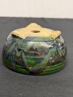 4.5x2.75 Inch Satomi Round Bonsai Pot – Green & Blue Drip Glaze, Cloud Feet
