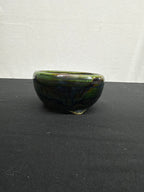 4.5x2.75 Inch Satomi Round Bonsai Pot – Green & Blue Drip Glaze, Cloud Feet