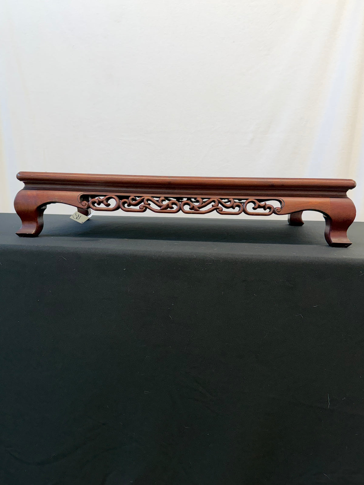 Japanese Rosewood Display Table, 24" x 16", Pierced Pine Apron, Hoof Feet