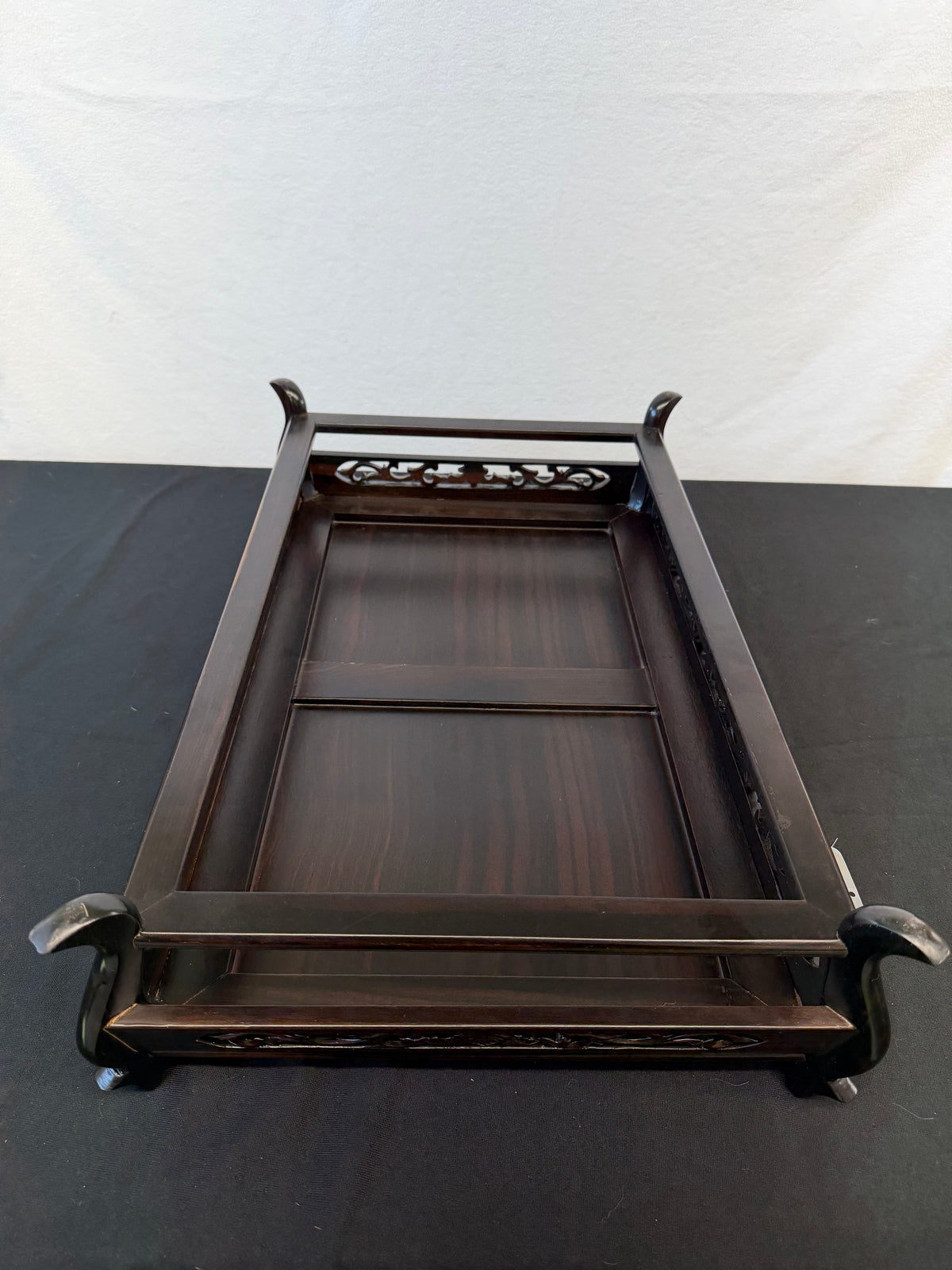 Low Japanese Rosewood Display Table, 29.5" x 17", Carved Scroll Corner Ears