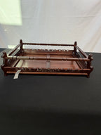Shokaku Carved Rosewood Display Table, Scroll Corners, Gold Mark, Original Box