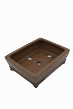 Large Rectangle Glazed Japanese Bonsai Pot by Gyouzan – Nail Signed, Cloud Feet, Inverted Flat Rim, Bottom Border