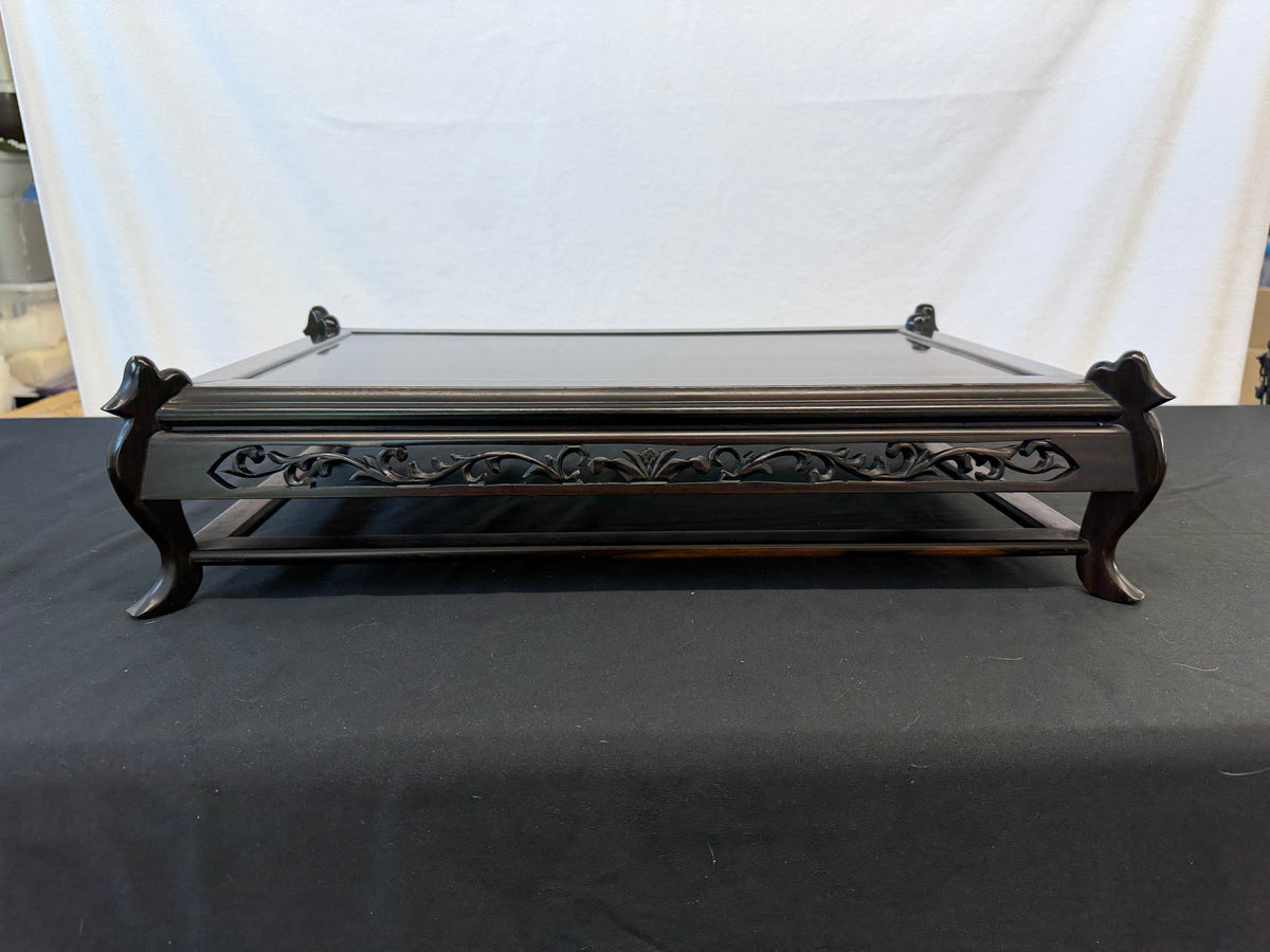 Low Japanese Rosewood Display Table, 29.5" x 17", Carved Scroll Corner Ears