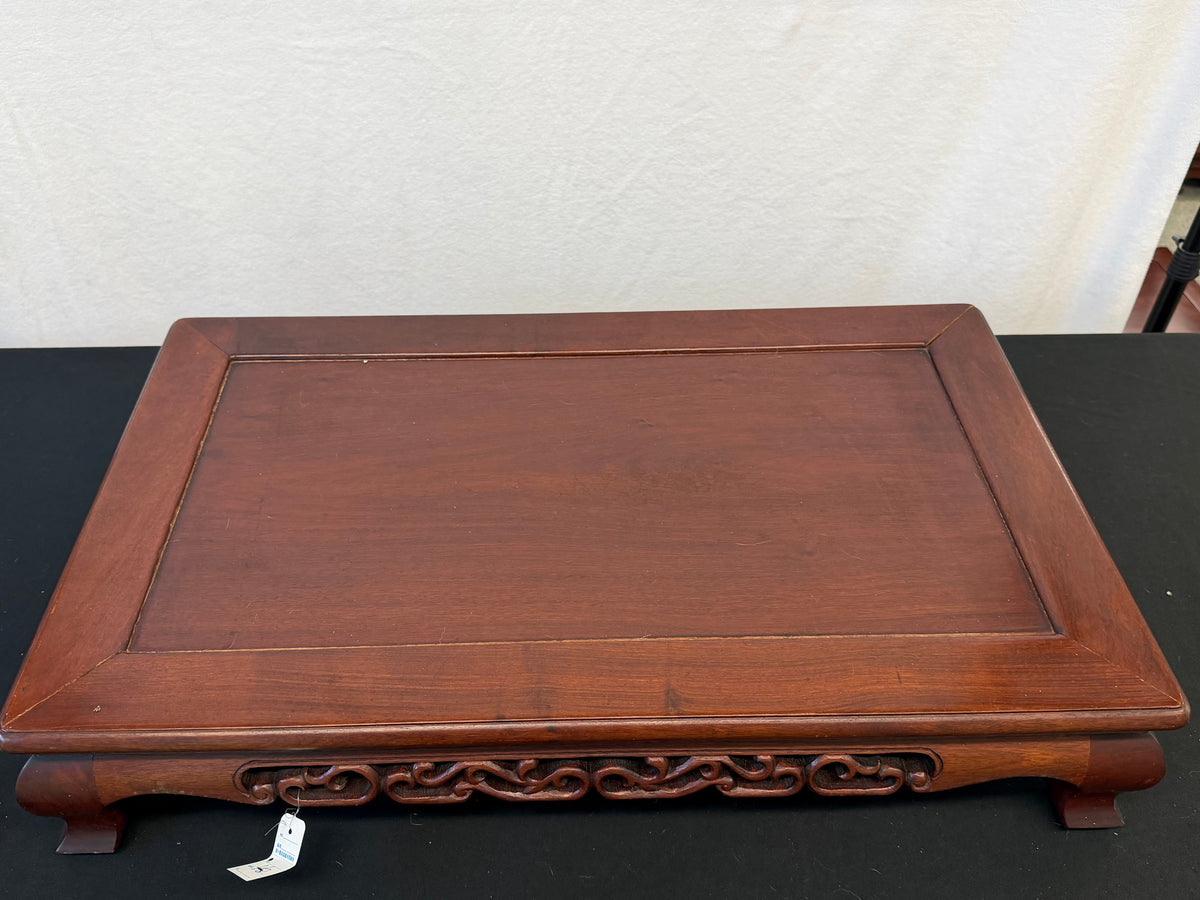 Japanese Rosewood Display Table, 24" x 16", Pierced Pine Apron, Hoof Feet