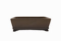 Large Rectangle Glazed Japanese Bonsai Pot by Gyouzan – Nail Signed, Cloud Feet, Inverted Flat Rim, Bottom Border
