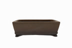 Large Rectangle Glazed Japanese Bonsai Pot by Gyouzan – Nail Signed, Cloud Feet, Inverted Flat Rim, Bottom Border