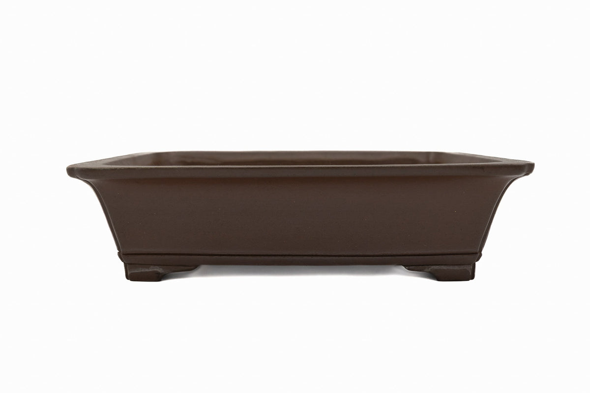 Large Rectangular Glazed Japanese Bonsai Pot – Gyouzan Kiln, Smooth Texture, Bold Form, Sharp Lines, Bottom Border, Chop Mark
