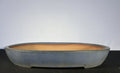 22x16.5x3.5 Inch Hatatori Oval Bonsai Pot – Blue-Grey Glaze, Warm Tan Interior