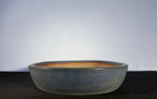 22x16.5x3.5 Inch Hatatori Oval Bonsai Pot – Blue-Grey Glaze, Warm Tan Interior