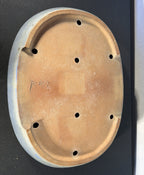 22x16.5x3.5 Inch Hatatori Oval Bonsai Pot – Blue-Grey Glaze, Warm Tan Interior