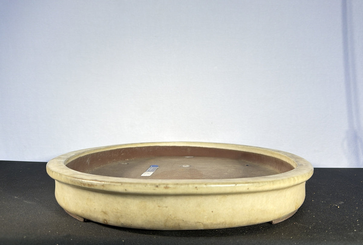 28x19x3 Inch Yamaaki Oval Bonsai Pot – Cream-Rimmed Brown Clay, Shallow