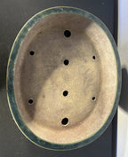 23x19x5 Inch Yamaaki Oval Bonsai Pot – Deep Green Glaze, Stamped Chops