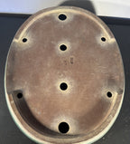 23x19x5 Inch Yamaaki Oval Bonsai Pot – Deep Green Glaze, Stamped Chops