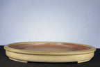 25x18x3 Inch Reiho Oval Bonsai Pot – Cream Glaze over Red Clay, Stamped Chop
