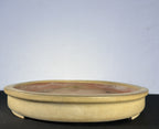 25x18x3 Inch Reiho Oval Bonsai Pot – Cream Glaze over Red Clay, Stamped Chop