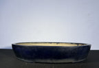 19.5x16x3.5 Inch Koyo Oval Bonsai Pot – Navy Blue Glaze, Signed and Sealed Base