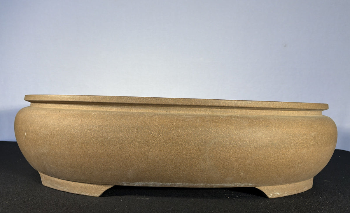 25x19x7 Inch Old Tokoname Oval Bonsai Pot – Warm Tan Clay, Deep Profile