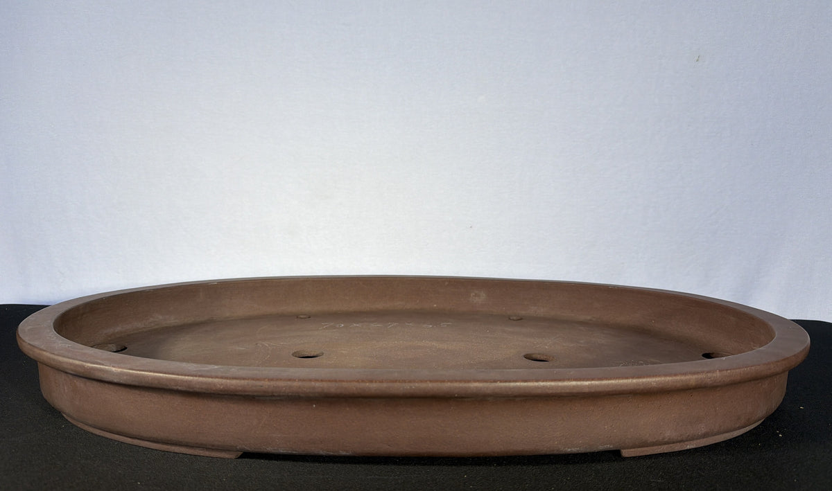 27x19x3 Inch Yamaaki Oval Bonsai Pot – Warm Brown Clay, Stamped Chop
