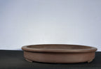 27x19x3 Inch Yamaaki Oval Bonsai Pot – Warm Brown Clay, Stamped Chop