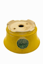 Small Round Yellow Glazed Biko Kiln Japanese Bonsai Pot – Vintage Medallion Chop