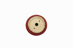 Small Round Red Glazed Biko Kiln Japanese Bonsai Pot – Vintage Medallion, Chop and Nail Signed, Bold Form