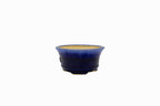Small Round Ruri Blue Glazed Japanese Bonsai Pot – Biko Kiln, Medallion Chop, Competition Quality, Square Cut Feet